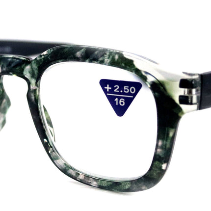 Sasha, (Premium) Reading Glasses, High End Readers +1.25..+3 Magnifying Eyeglasses (Black, White) Camo Square Optical Frames NY Fifth Avenue
