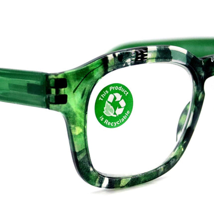 Sasha, (Premium) Reading Glasses, High End Readers +1.25..+3 Magnifying Eyeglasses (Black, Green) Camo Square Optical Frames NY Fifth Avenue