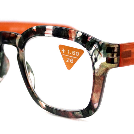 Sasha, (Premium) Reading Glasses High End Readers +1.25..+3 Magnifying Eyeglasses (Black n Orange) Camo Round Optical Frames NY Fifth Avenue