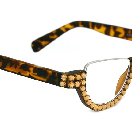 Half Moon, (Bling) Woman Reading Glasses W (Light Colorado) Genuine European Crystals  Reader Magnifying, +1.25..+4  NY Fifth Avenue