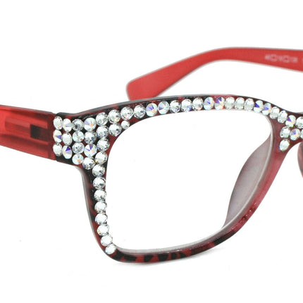 The Bohemian, (Bling) Women Reading Glasses W (Full Top) (Clear, AB Aurora Borealis) Genuine European Crystals. (Black, Red) NY Fifth Avenue