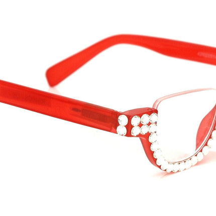 Half Moon, (Bling) Woman Reading Glasses Adorned W (Clear) Genuine European Crystals , Reader Magnifying, +1.25 to +4 Frame, NY Fifth Avenue