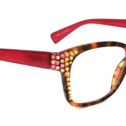 Madison Square, (Bling) Reading Glasses 4 Women W L. Colorado,)Genuine European Crystals +1.5.+3 (Pink Brown) NY Fifth Avenue (Wide frame)