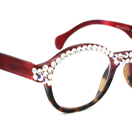 Citlalli, (Bling) Round Women Reading Glasses W (Full TOP) (Clear, AB Aurora Borealis) Genuine European Crystals.  NY Fifth Avenue