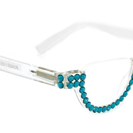 Half Moon, (Bling) Woman Reading Glasses Adorned W (Blue Zircon)  Genuine European Crystals  +1.25..+4  Lower Nose, NY Fifth Avenue