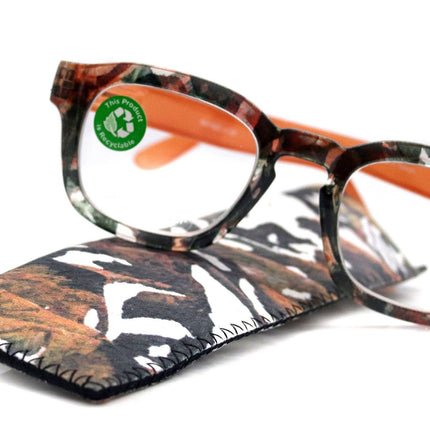 Sasha, (Premium) Reading Glasses High End Readers +1.25..+3 Magnifying Eyeglasses (Black n Orange) Camo Round Optical Frames NY Fifth Avenue