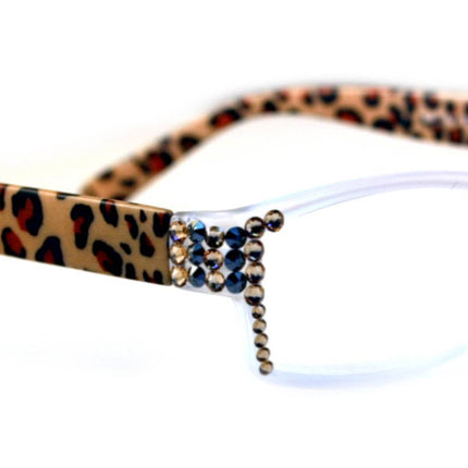 Xena, (Bling) Women Reading Glasses W (Light Colorado, Hematite) Genuine European Crystals (Frosted Clear, Brown Leopard) NY fifth avenue