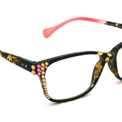 Milan, (Bling) Reading Glasses Women W (L. Colorado, L. Rose) Genuine European Crystals. Square +1.25..+3 (Tortoise Brown, Pink)