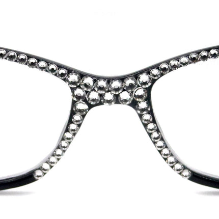 Glamour Quilted, (Bling) Reading Glasses For Women With (Full Top)  Genuine European Crystals+1.25 to +3 (White, Black) NY fifth avenue.