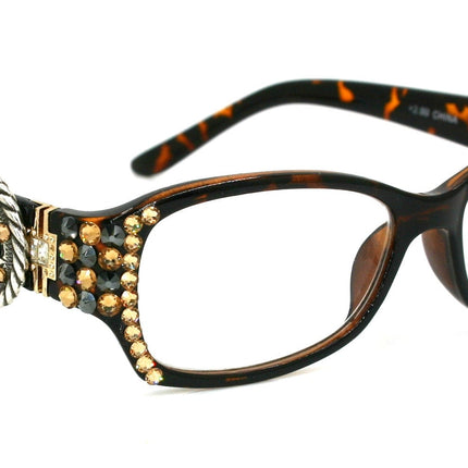 The Medallion, (Bling) Women Reading Glasses W (Hematite, L. Colorado) Genuine European Crystals (Tortoise Brown)  Concho. NY Fifth Avenue.