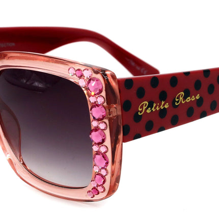 Minnie, (Bling) Women Sunglasses W (L Rose n Rose) Genuine European Crystals (Red) n Polka dot Translucent (Pink) NY Fifth Avenue.