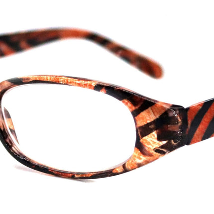 Isabella, (Premium) Reading Glasses, Fashion Reader (Orange Tiger) Animal Print, Oval +5 +6 High Magnification, NY Fifth Avenue (Wide Frame)