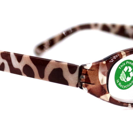 Isabella, (Premium) Reading Glasses, Fashion Reader (Giraffe Brown) Print, Oval Shape +4 +5 High Magnification, NY Fifth Avenue (Wide Frame)