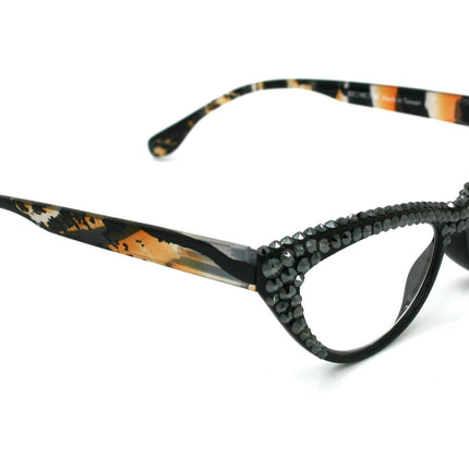 Lynx, (Bling) Women Reading Glasses W 2X (Full TOP) (Hematite) Genuine European Crystals,  Cat Eyes Tiger Print, Cat eye, NY Fifth Avenue.