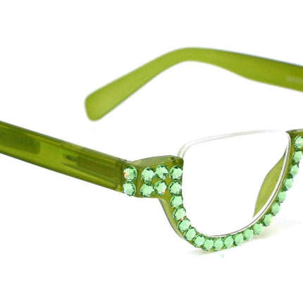 Half Moon, (Bling) Woman Reading Glasses Adorned W (Peridot) Genuine European Crystals,  Reader Magnifying, +1.25 to +4  NY Fifth Avenue