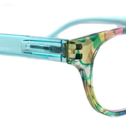 Versailles, (Premium) Reading Glasses High End Readers +1.25 .. +3.00 (Light Blue, Orange Floral) Round Optical Frames. NY Fifth Avenue.