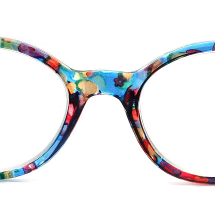 Versailles, (Premium) Reading Glasses High End Readers +1.25 .. +3.00 (Light Blue, Orange Floral) Round Optical Frames. NY Fifth Avenue.