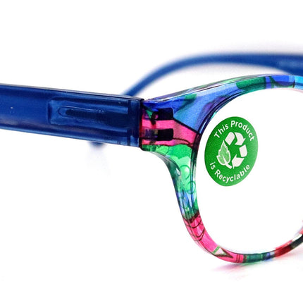 Versailles, (Premium) Reading Glasses High End Readers +1.25 .. +3.00 (Blue, Red Floral) Round Optical Frames. NY Fifth Avenue.