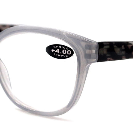 Savannah, (Premium) Reading Glasses, Fashion Reader, Square (Grey, Tortoise Brown Shell) Spring Temple. Full Reader Lens. NY Fifth Avenue