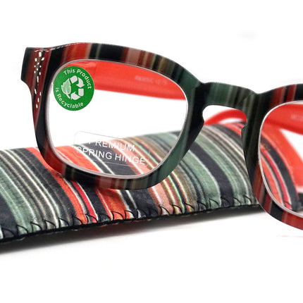Rivera, (Premium) Reading Glasses, High End Readers +1.25 to +3 Magnifying Eyeglass, Candy (Orange, Green n Black) Square, NY Fifth Avenue.