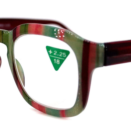 Rivera, (Premium) Reading Glasses, High End Readers +1.25 to +3 Magnifying Eyeglass, Candy (Burgundy, Green n Pink) Square, NY Fifth Avenue.