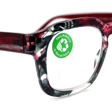 Sasha, (Premium) Reading Glasses, High End Readers +1.25..+3 Magnifying Eyeglasses (Black n Red) Camo Square Optical Frames NY Fifth Avenue