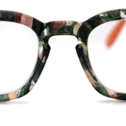Sasha, (Premium) Reading Glasses High End Readers +1.25..+3 Magnifying Eyeglasses (Black n Orange) Camo Round Optical Frames NY Fifth Avenue