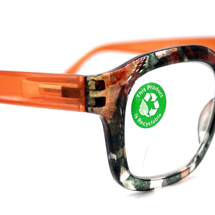 Sasha, (Premium) Reading Glasses High End Readers +1.25..+3 Magnifying Eyeglasses (Black n Orange) Camo Round Optical Frames NY Fifth Avenue