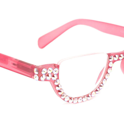 Half Moon, (Bling) Woman Reading Glasses W (Rose, AB Aurora Borealis) Genuine European Crystals Reader +1.25 +1.50.+4 Frame, NY Fifth Avenue
