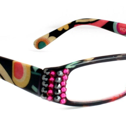 Elsa, (Bling) Reading Glasses for women W (Hematite, Fuchsia) Genuine European Crystals  Paisley Frame +1.50..+3 NY Fifth Avenue