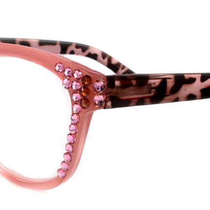 Savannah, (Bling) Reading Glasses 4 Women W (Light Rose, Rose) Genuine European Crystals. Square +1.25..+3 (Tortoise Brown n Pink)
