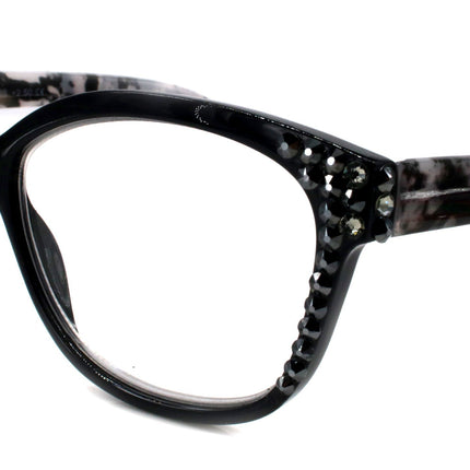 Savannah, (Bling) Reading Glasses Women W (Blk Diamond, Hematite)Genuine European Crystals. +1.25..+3 (Tortoise Grey Black) NY Fifth Avenue