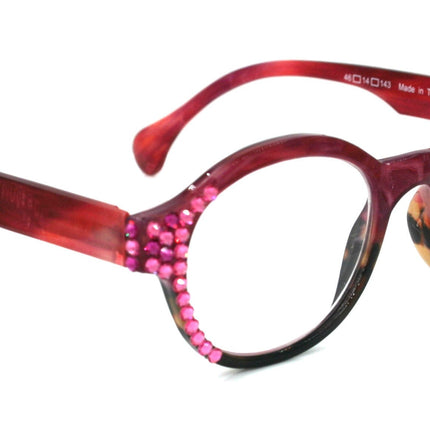 Citlalli, (Bling) Round Women Reading Glasses W (Light Rose, Rose) Genuine European Crystals (Pink, Brown) Circle. NY Fifth Avenue