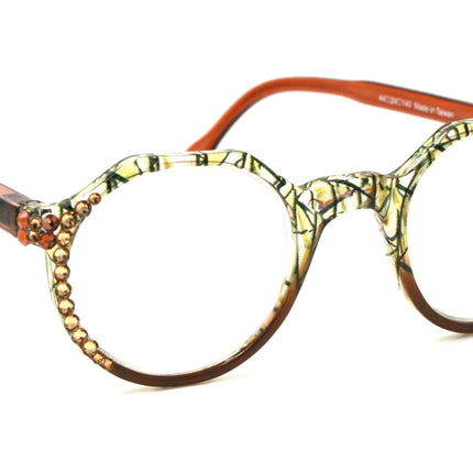 The Hexagon, (Bling) Women Reading Glasses W (Cooper + L. Colorado)Genuine European Crystals  (Clear Yellow, Orange) NY Fifth Avenue