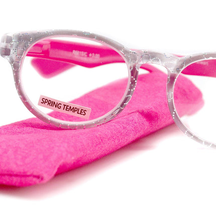 Grace, (Premium) Reading Glasses High End Readers +1.25 ..+3 Magnifying Glasses, Round Frame. (Metallic Silver, Pink) NY Fifth Avenue.