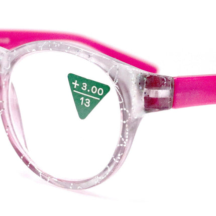 Grace, (Premium) Reading Glasses High End Readers +1.25 ..+3 Magnifying Glasses, Round Frame. (Metallic Silver, Pink) NY Fifth Avenue.