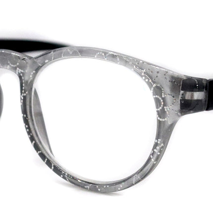 Grace, (Premium) Reading Glasses High End Readers +1.25 ..+3 Magnifying Glasses, Round Frame. (Metallic Silver, Black) NY Fifth Avenue.
