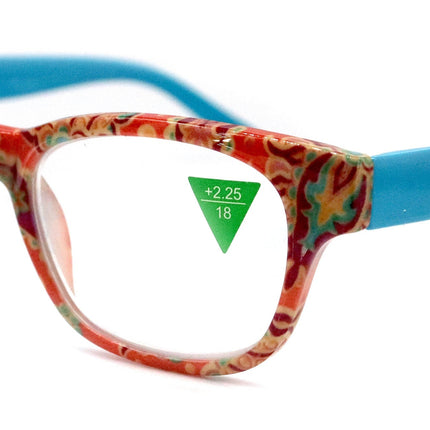 Persia, (Premium) Reading Glasses High End Readers +1.25..+3 Magnifying Eyeglass, Square Optical Frame (Orange Teal) Paisley NY Fifth Avenue