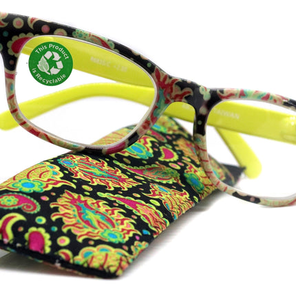 Persia, (Premium) Reading Glasses High End Reader +1.25..+3 Magnifying Eyeglass, Square Optical Frame (Lime Green) Paisley NY Fifth Avenue