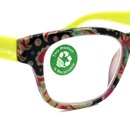 Persia, (Premium) Reading Glasses High End Reader +1.25..+3 Magnifying Eyeglass, Square Optical Frame (Lime Green) Paisley NY Fifth Avenue
