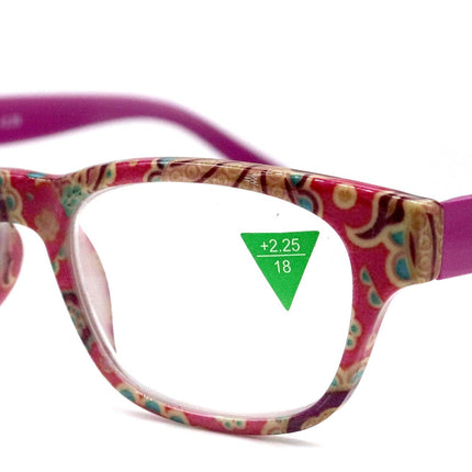 Persia, (Premium) Reading Glasses High End Reader +1.25..+3 Magnifying Eyeglass, Square Optical Frame (Pink Fuchsia) Paisley NY Fifth Avenue
