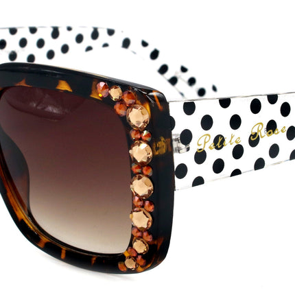 Minnie, (Bling) Women Sunglasses W (L Colorado,  Cooper) Genuine European Crystals (Brown) n Polka dot Translucent, NY Fifth Avenue.