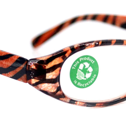 Isabella, (Premium) Reading Glasses, Fashion Reader (Orange Tiger) Animal Print, Oval +5 +6 High Magnification, NY Fifth Avenue (Wide Frame)