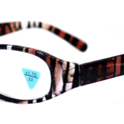 Isabella, (Premium) Reading Glasses, Fashion Reader (Zebra Brown) Animal Print Oval +4 +5 +6 High Magnification NY Fifth Avenue (Wide Frame)