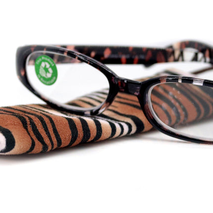 Isabella, (Premium) Reading Glasses, Fashion Reader (Zebra Brown) Animal Print Oval +4 +5 +6 High Magnification NY Fifth Avenue (Wide Frame)