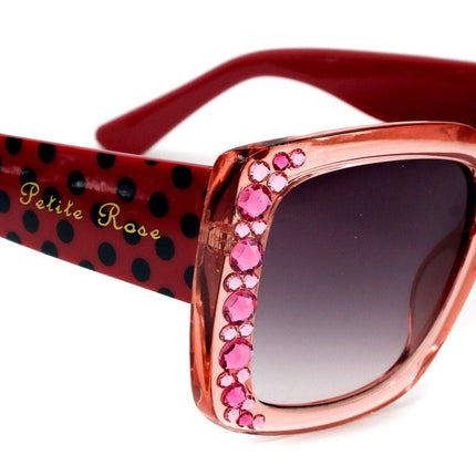 Minnie, (Bling) Women Sunglasses W (L Rose n Rose) Genuine European Crystals (Red) n Polka dot Translucent (Pink) NY Fifth Avenue.