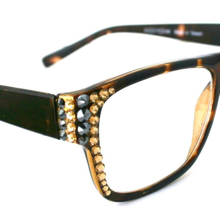 Brooklyn, (Bling) Reading Glasses for Women W (Hematite + L. Colorado) Genuine European Crystals. +1.25..+3  Square. NY Fifth Avenue