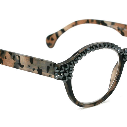 Malinalli, (Bling) Women Reading Glasses W  (Hematite) Genuine European Crystals (Black, Tortoise Brown) Round Circle. NY Fifth Avenue