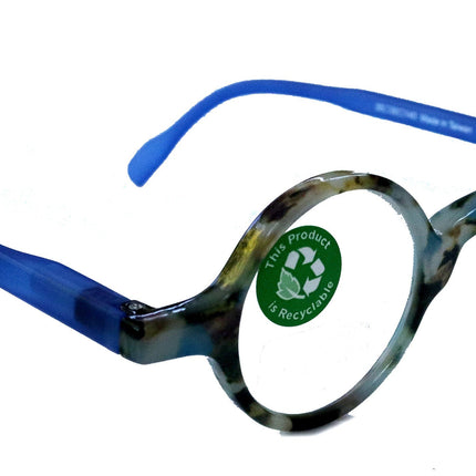 Picasso, (Premium) Reading Glasses, High End Readers +1.25 to +3 magnifying, Circle optical Frames. Round Tortoise (Blue) NY Fifth Avenue.