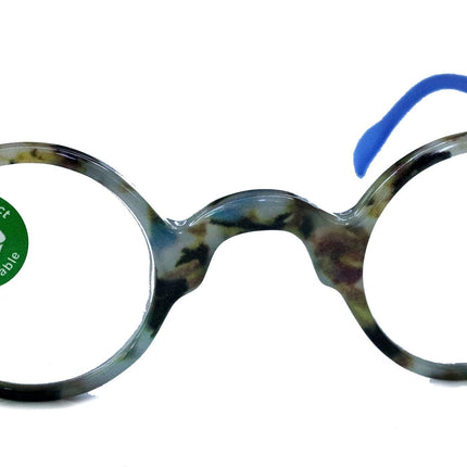 Picasso, (Premium) Reading Glasses, High End Readers +1.25 to +3 magnifying, Circle optical Frames. Round Tortoise (Blue) NY Fifth Avenue.
